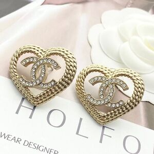 CHANEL Gold Heart Earrings with Crystals